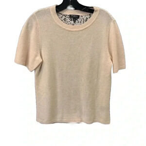Saks Fifth Ave Women’s Cashmere & Wool Short Sleeve Sweater Lace Back Ivory Sz M